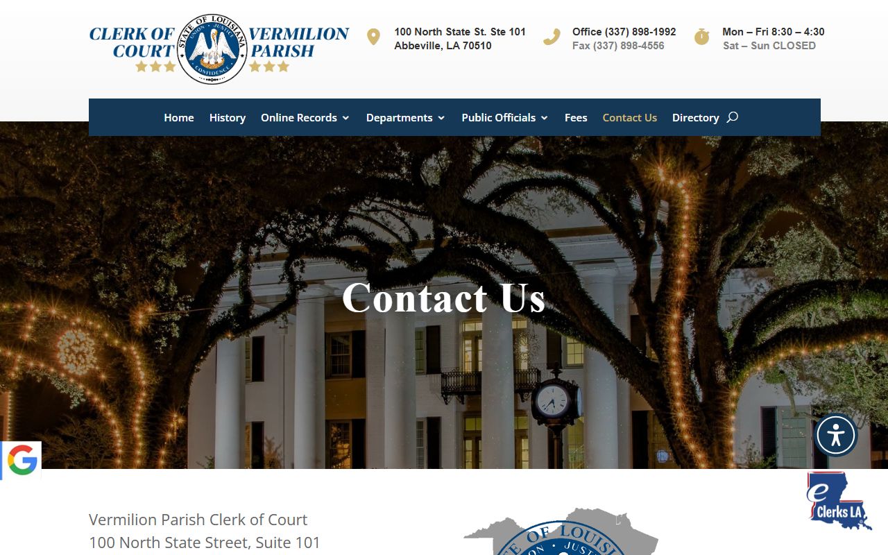Vermilion Parish Clerk of Court records contact and fee source