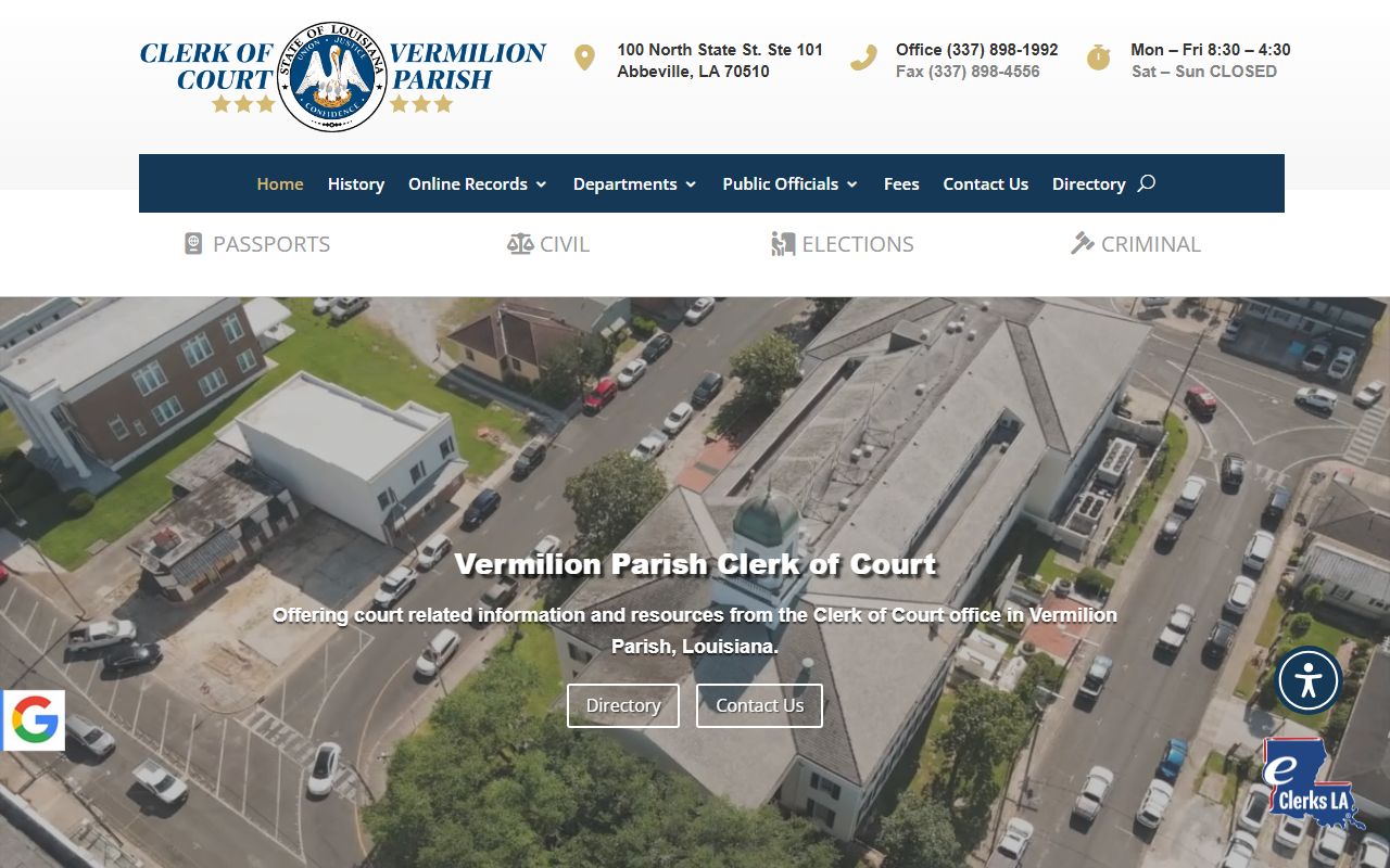Vermilion Parish Clerk of Court records homepage