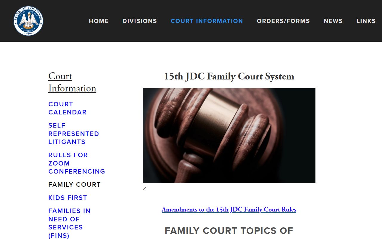 Vermilion Parish court dockets family court calendar context