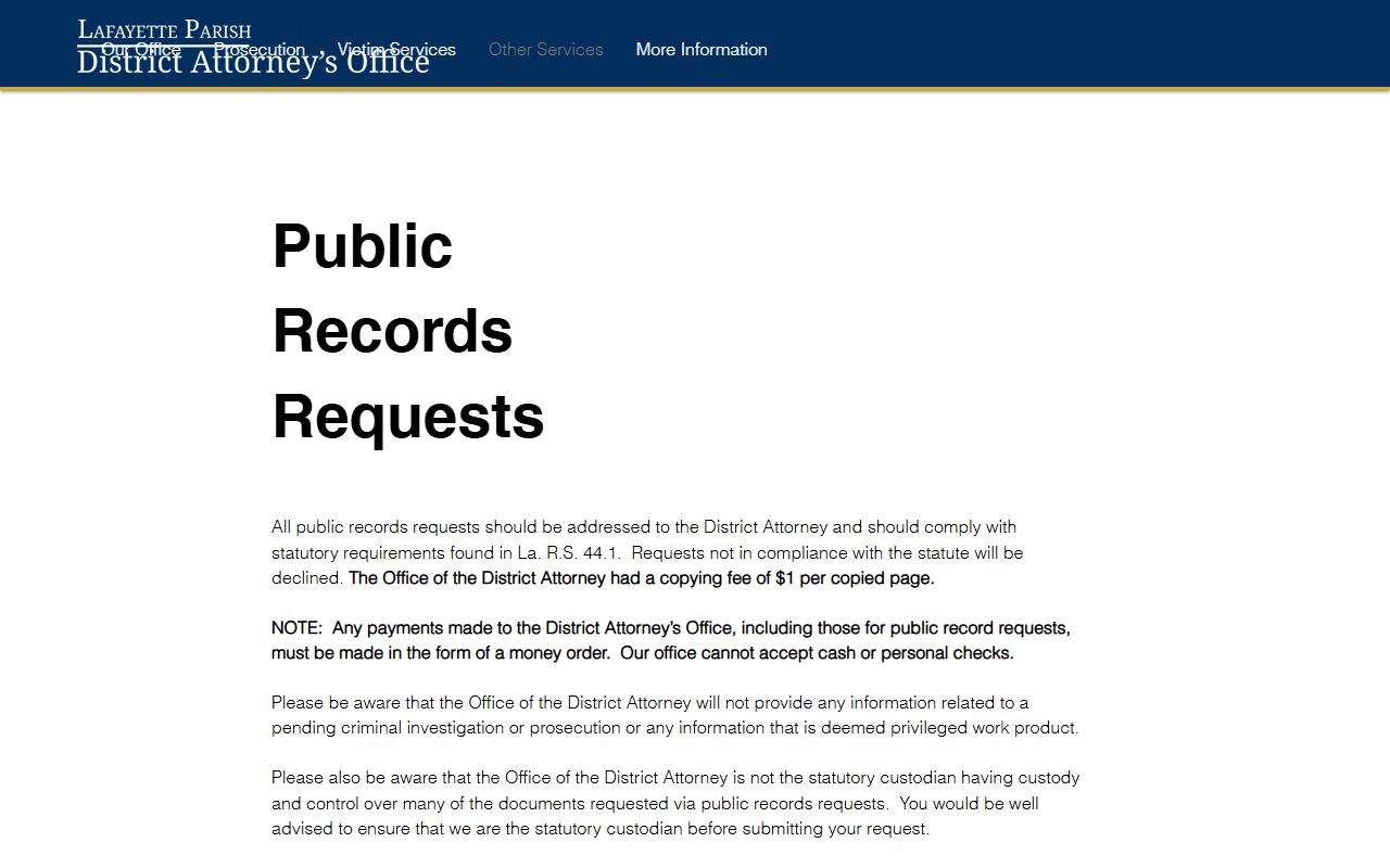 Vermilion Parish criminal court records District Attorney public records request