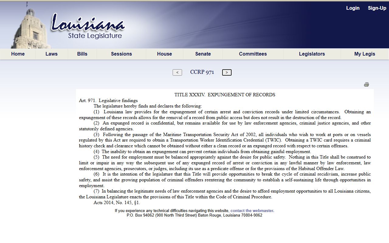 Vermilion Parish criminal court records Louisiana expungement law