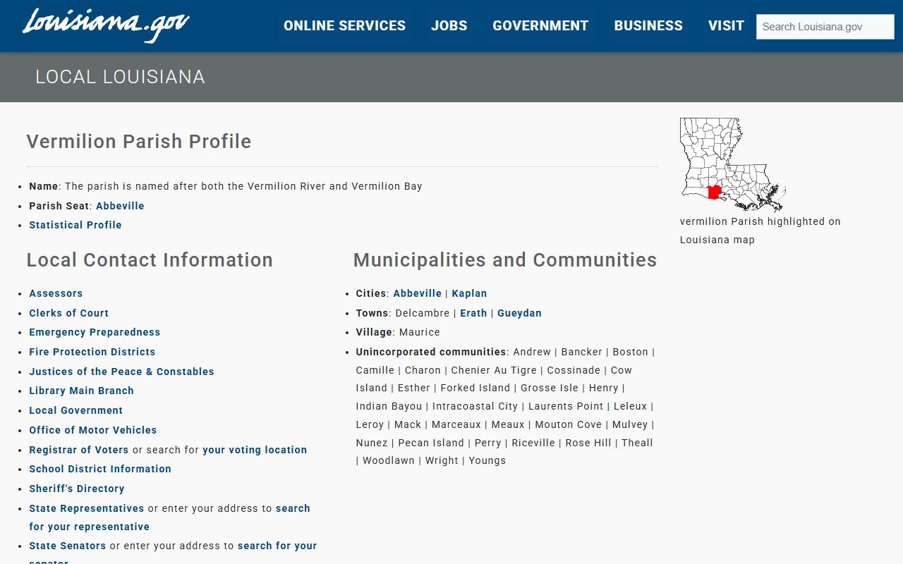 Vermilion Parish District Court parish profile records
