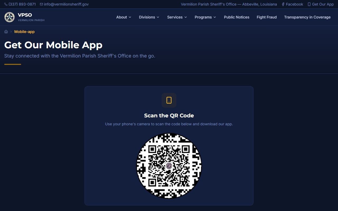 Vermilion Parish inmate records sheriff mobile app page
