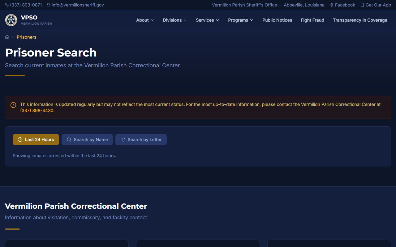 Vermilion Parish inmate records VPSO prisoner search