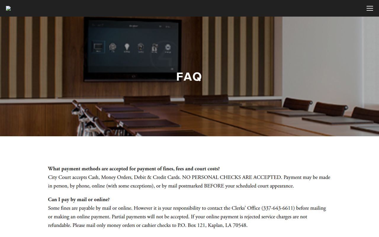 Vermilion Parish traffic court records Kaplan City Court FAQ